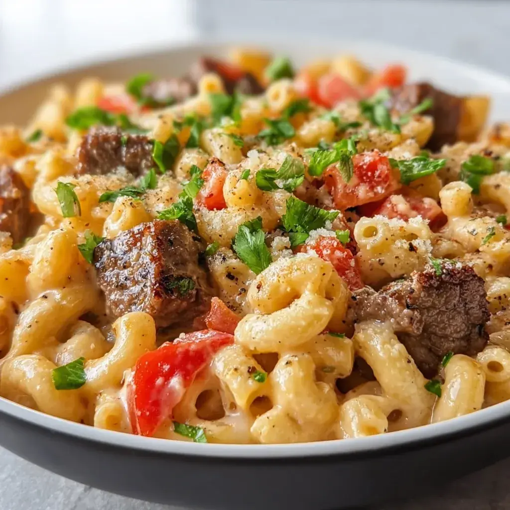 Creamy Steak Queso Mac with Pepper Jack