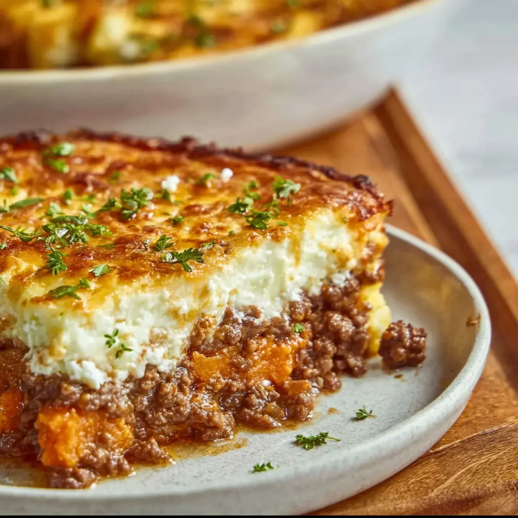 Cottage Cheese Ground Beef & Sweet Potato Casserole
