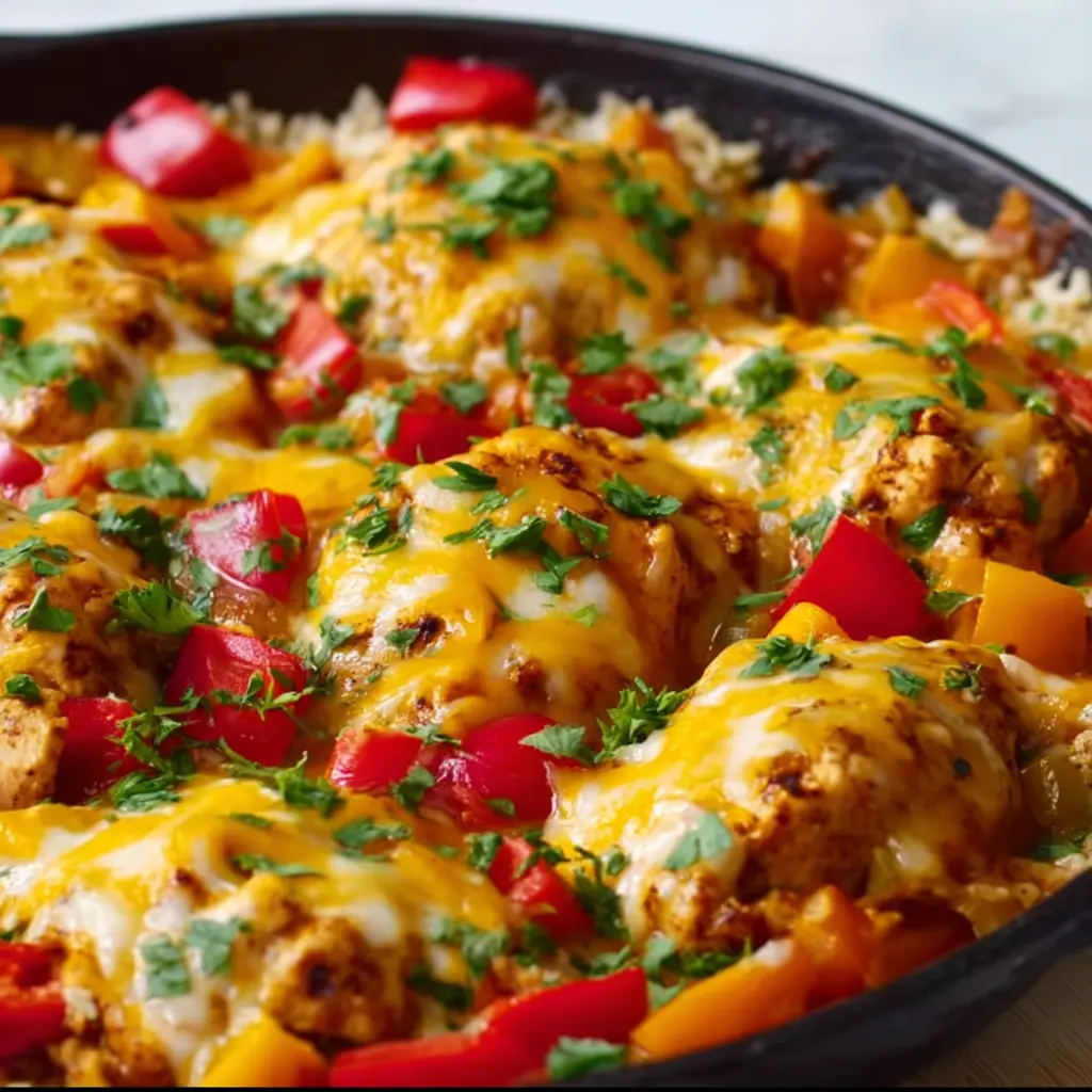 Cheesy Baja Chicken Bell Pepper Skillet