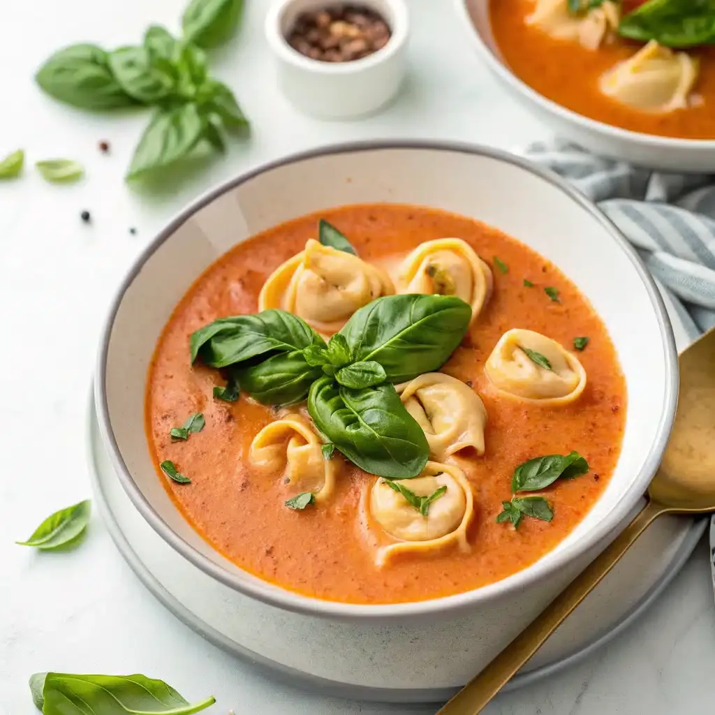 Crockpot creamy tomato basil tortellini soup