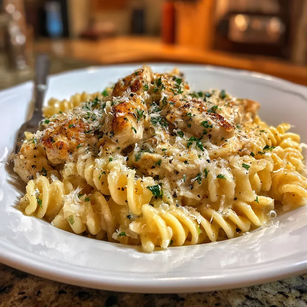 Crockpot Garlic Parmesan Chicken Pasta