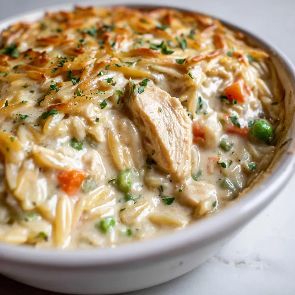 creamy chicken pot pie orzo started as my weeknight save after my son hid the pie crust behind the milk