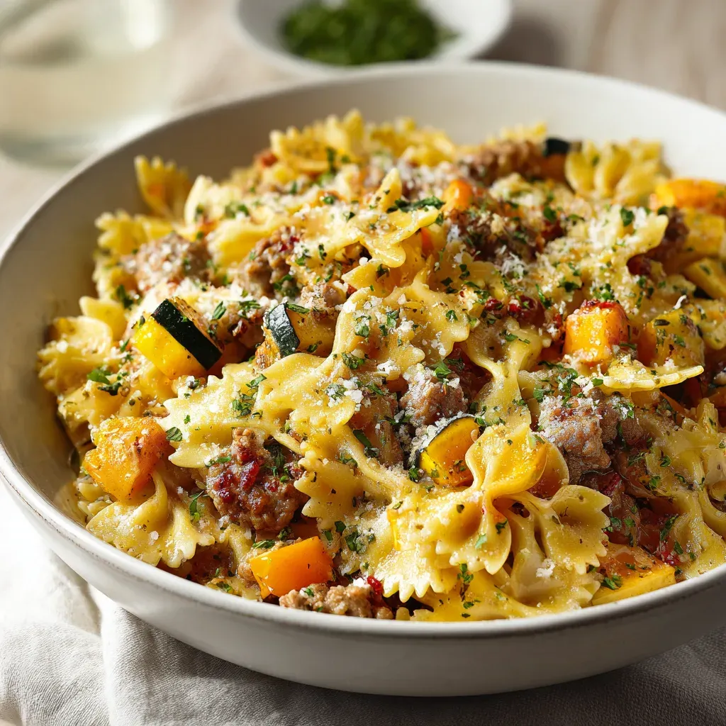 Autumn Sausage farfalle Squash recipe nights always start with me, Darleen Vance, juggling a squeaky p