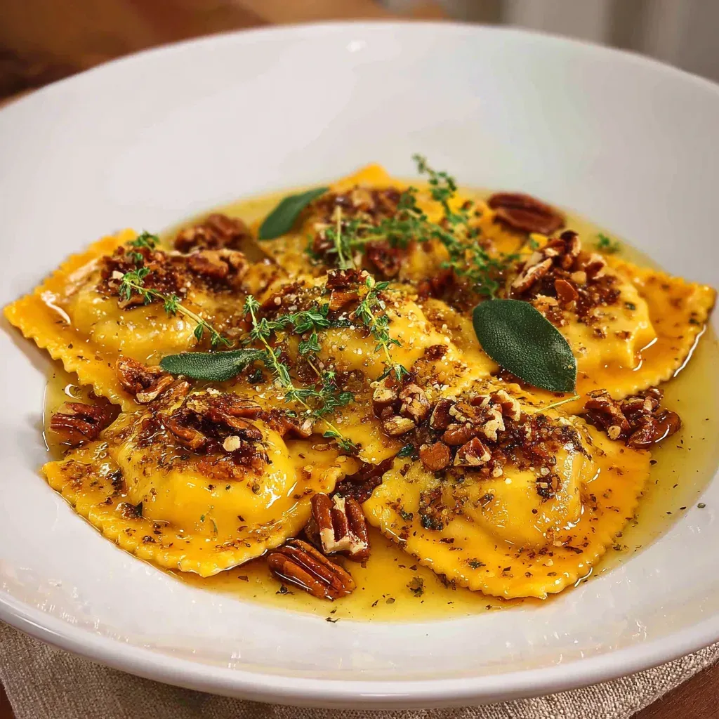Butternut Squash Ravioli with Brown Butter and Pecans