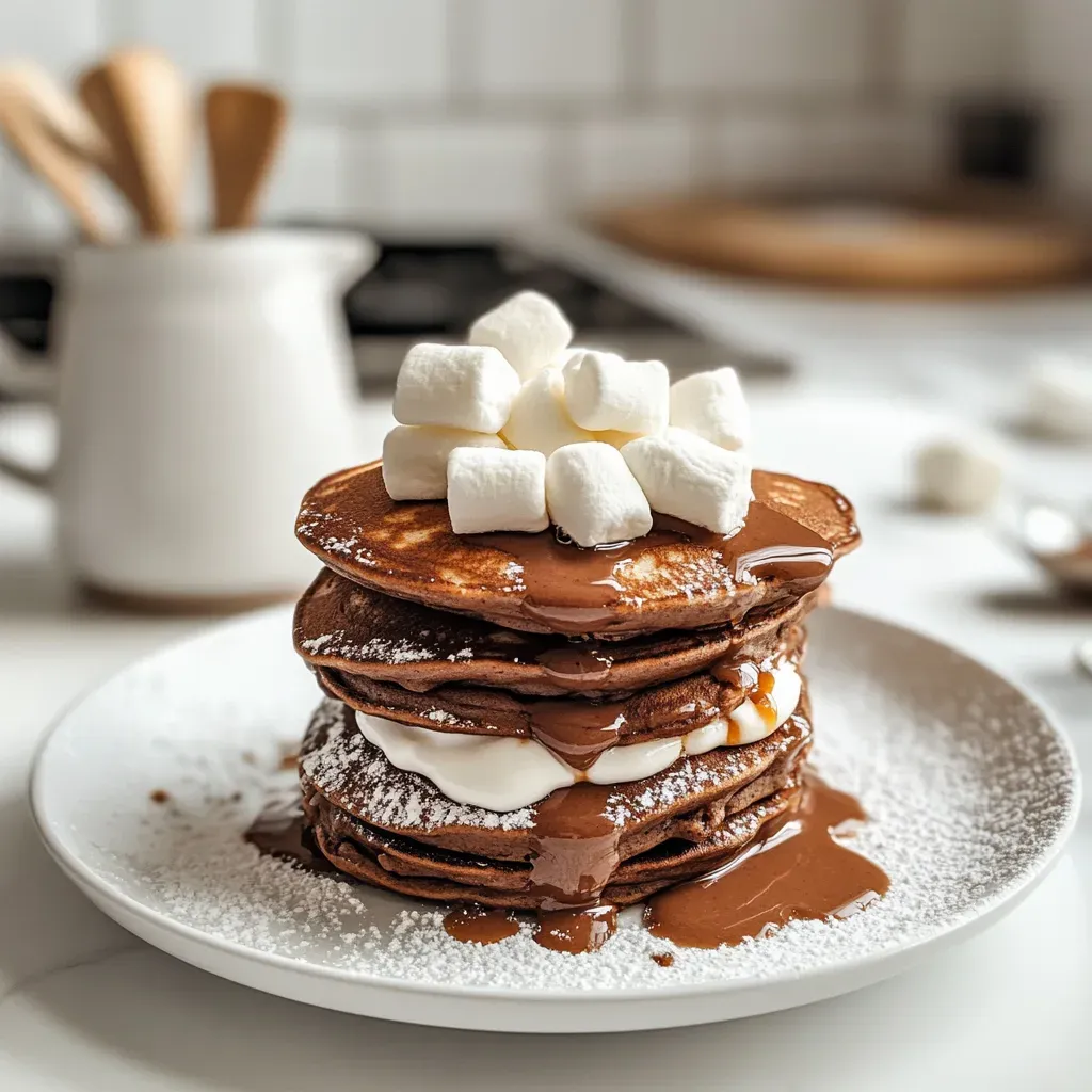 Hot Cocoa Pancakes with Marshmallows