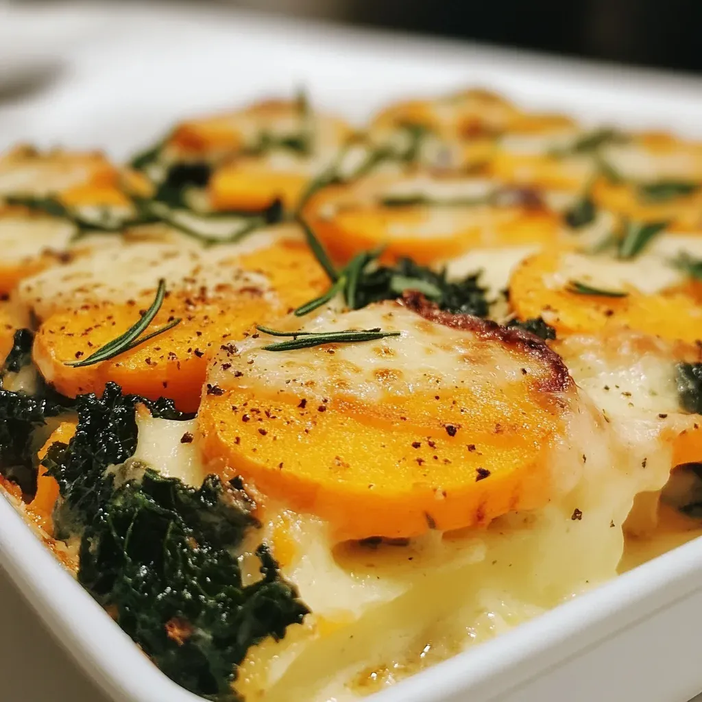 Swede, Kale, and Sweet Potato Gratin