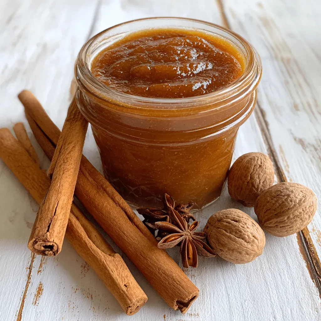 Slow cooker pumpkin butter in a jar with cinnamon sticks and a spoon