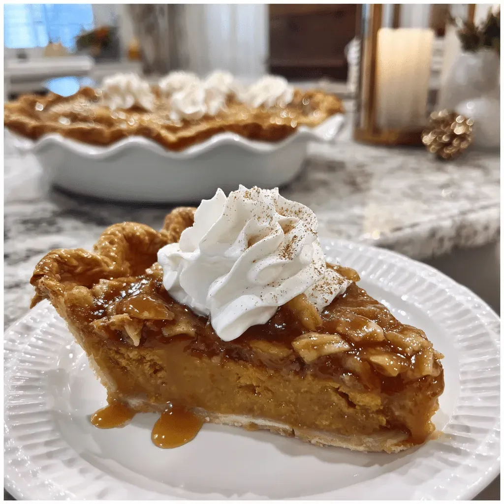 Pumpkin pie crisp in a glass baking dish with golden oat topping.