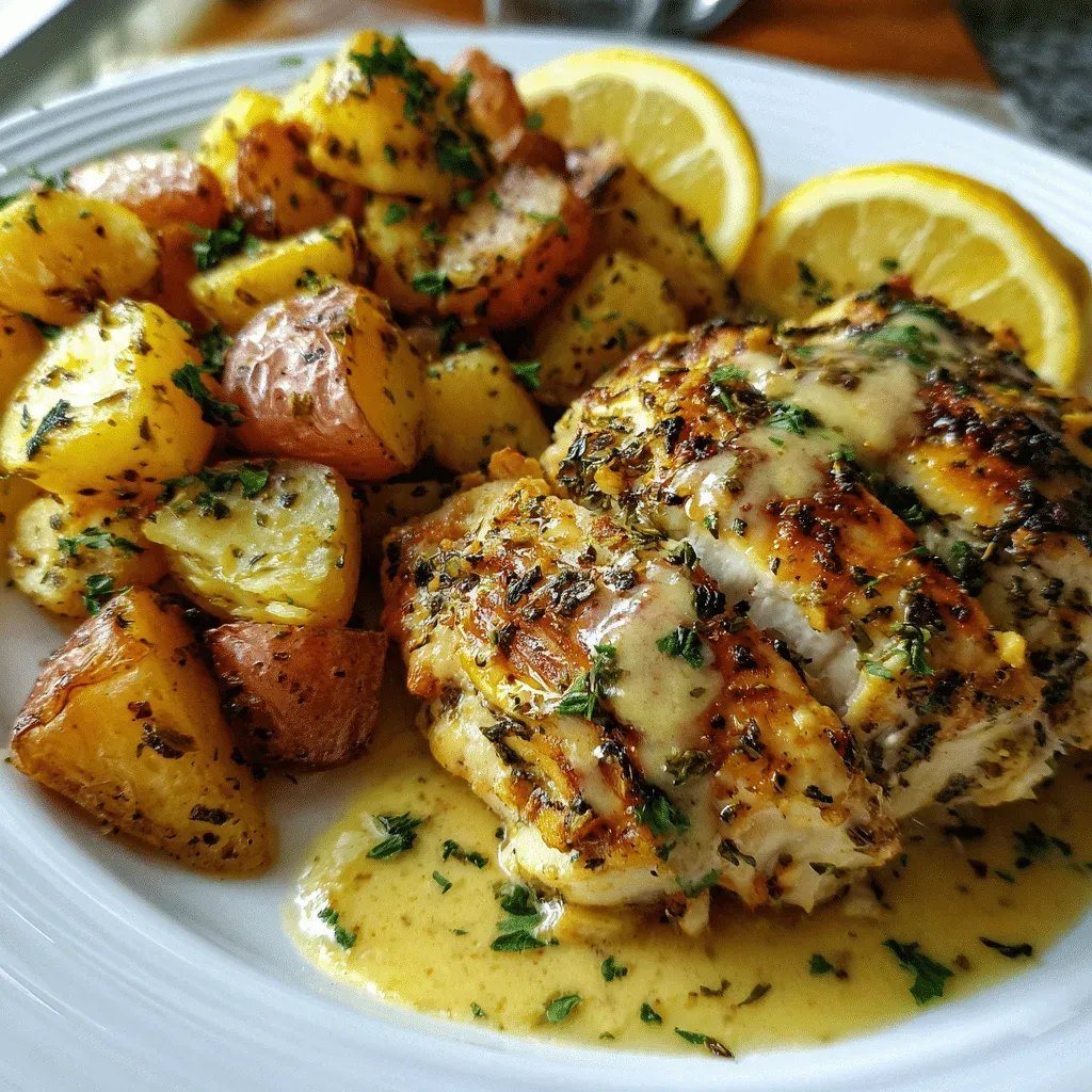 Slow Cooker Lemon Garlic Chicken & Potatoes in a ceramic bowl